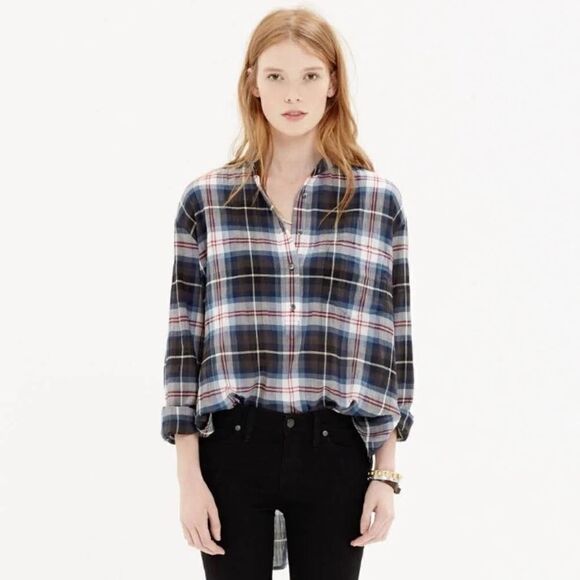 Madewell Collarless Popover Flannel Shirt - Size: XS - Picture 2 of 9